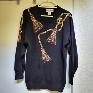 Vintage Victoria Harbour Wom Sweater Womens S Embellished Beaded Tassle Holiday